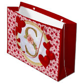 Personalisierte initiale florale Monogramm und Rot Große Geschenktüte (Vorderseite Schrägansicht)
