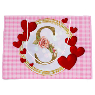 Personalisierte initiale florale Monogramm und Rot Große Geschenktüte