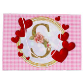 Personalisierte initiale florale Monogramm und Rot Große Geschenktüte (Rückseite)