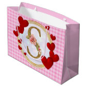 Personalisierte initiale florale Monogramm und Rot Große Geschenktüte (Rückseite Schrägansicht)