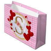Personalisierte initiale florale Monogramm und Rot Große Geschenktüte (Vorderseite Schrägansicht)