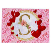 Personalisierte initiale florale Monogramm und Rot Große Geschenktüte (Rückseite)