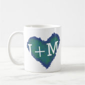 Personalisierte Initialen auf einer Herz-Tasse Kaffeetasse (Links)