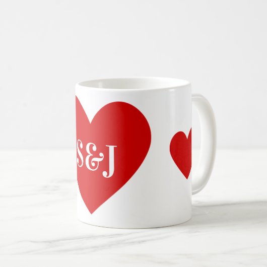 Personalisierte Initialen Einfache rote Herzform Kaffeetasse (VorderseiteRechts)