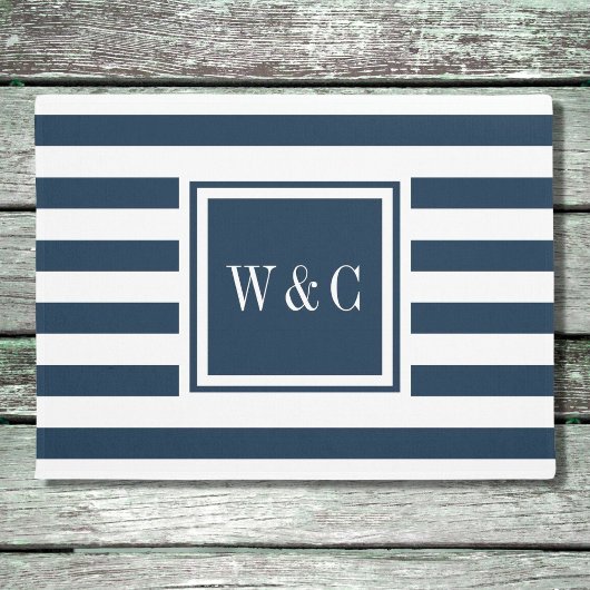 Personalisierte Initialen Monogram Navy Blue und W Fußmatte