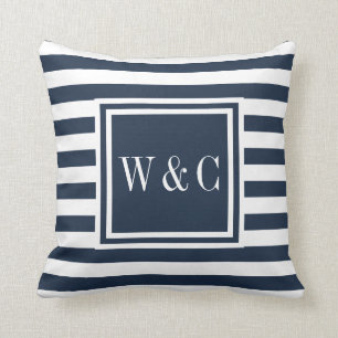 Personalisierte Initialen Monogramm Navy Blau Weiß Kissen