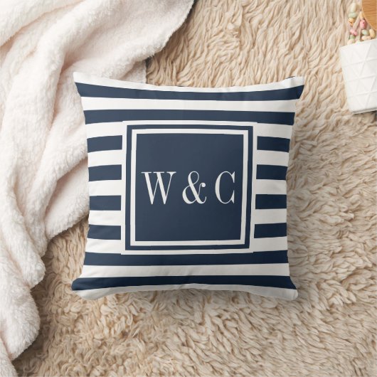Personalisierte Initialen Monogramm Navy Blue Whit Kissen (Decke)