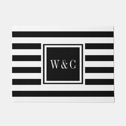 Personalisierte Initialen Monogramm Schwarz/Weiß Fußmatte (Vorderseite)