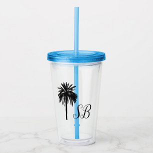 Personalisierte Initialen-Palme-Strand-Insel Acryltrinkbecher
