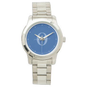 Personalisierte Initialen Schrift Name Blau Weiß Armbanduhr