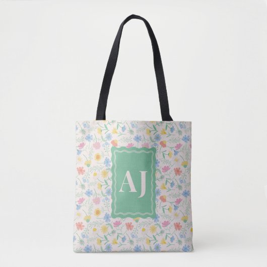Personalisierte Initialen Wildblumen Blumen-Traget Tasche (Vorderseite)