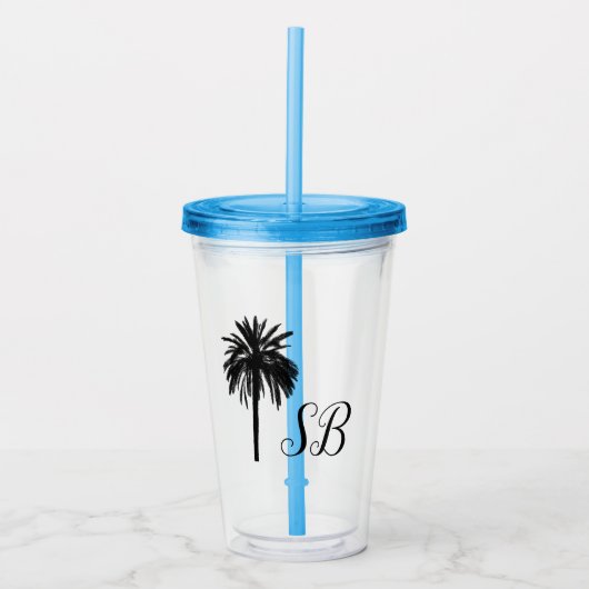 Personalisierte Initials Palm Tree Beach Island Acryltrinkbecher (Vorderseite)