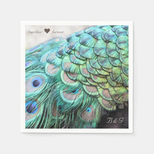 Personalisierte Initials Peacock Wedding Napkins Serviette (Vorderseite)