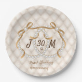 Personalisierte Initials Pearl Ribbon-Papierplatte Pappteller (Vorderseite)