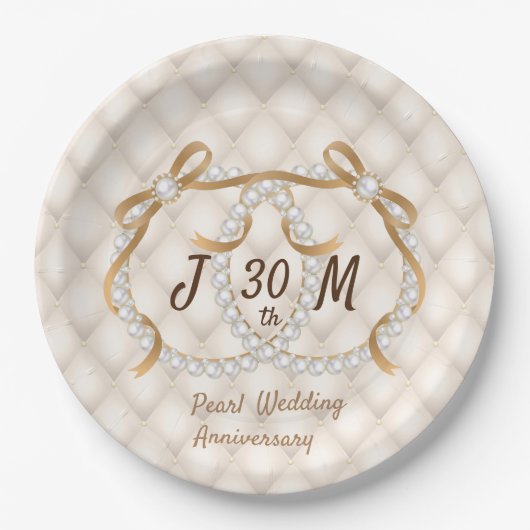 Personalisierte Initials Pearl Ribbon-Papierplatte Pappteller (Vorderseite)