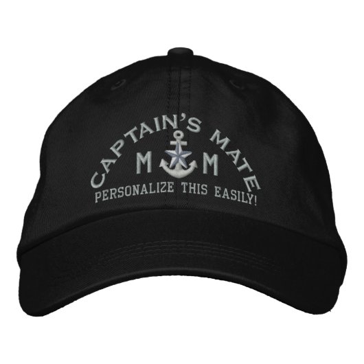 Personalisierte Initials Text Captain's Mate Silve Bestickte Kappe (Vorderseite)