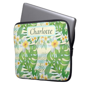 Personalisierte Inselblumen und Monstera-Blätter  Laptopschutzhülle