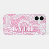Personalisierte iPhone-Hülle mit rosa Spitzenblume iPhone 16 Hülle (Rückseite (Horizontal))
