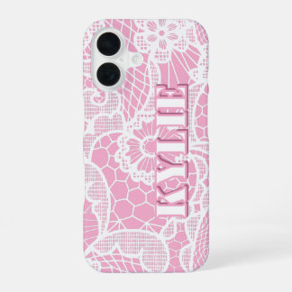 Personalisierte iPhone-Hülle mit rosa Spitzenblume iPhone 16 Hülle