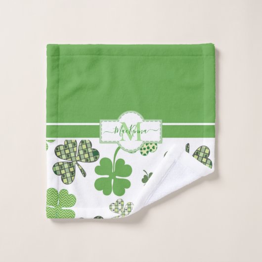 Personalisierte Irish Green Clover St Patrick's Badhandtuch Set (Waschlappen)