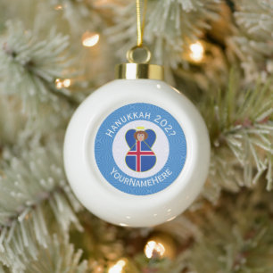 Personalisierte isländische Engel-Hanukkah-Flagge Keramik Kugel-Ornament