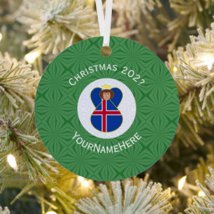 Personalisierte isländische Engel-Weihnachtsflagge Ornament Aus Metall