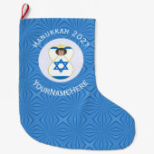 Personalisierte israelische Angel-Hanukka-Fahne Großer Weihnachtsstrumpf (Vorderseite)