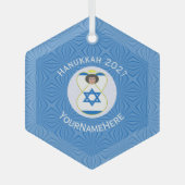 Personalisierte israelische Angel-Hanukka-Fahne Ornament Aus Glas (Vorderseite)