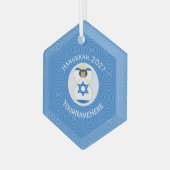 Personalisierte israelische Angel-Hanukka-Fahne Ornament Aus Glas (Vorderseite Links)