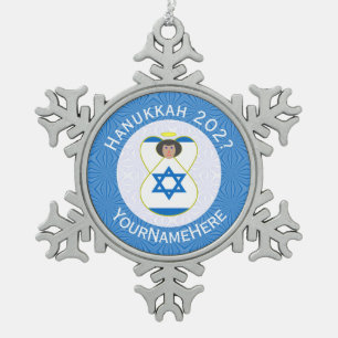 Personalisierte israelische Angel-Hanukka-Fahne Schneeflocken Zinn-Ornament