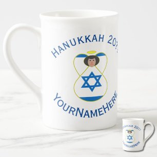Personalisierte israelische Engel-Hanukkah-Flagge Porzellantasse