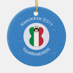 Personalisierte italienische Engels-Hanukkah-Flagg Keramik Ornament