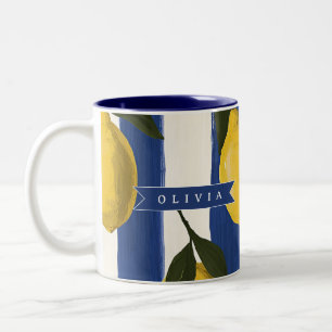 Personalisierte italienische Zitronenstreifen-Küst Zweifarbige Tasse