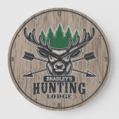 Personalisierte Jagdlodge für Hirschelken Große Wanduhr (Vorderseite)