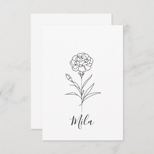 Personalisierte Januar-Nelkenbildung Blume Dankeskarte (Vorne/Hinten)