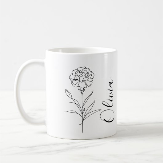 Personalisierte Januar-Nelkenbildung Blume Kaffeetasse (Links)
