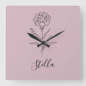 Personalisierte Januar-Nelkenbildung Blume Quadratische Wanduhr (Vorderseite)