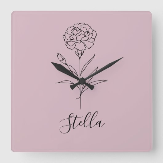 Personalisierte Januar-Nelkenbildung Blume Quadratische Wanduhr (Vorderseite)