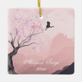 Personalisierte japanische Bergkulisse Weihnachten Keramikornament