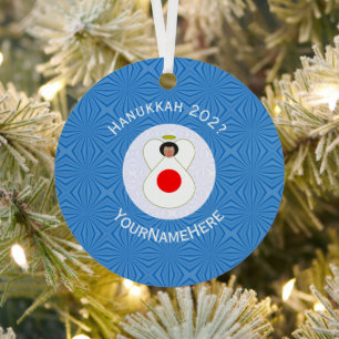 Personalisierte japanische Engel-Hanukkah-Flagge Ornament Aus Metall