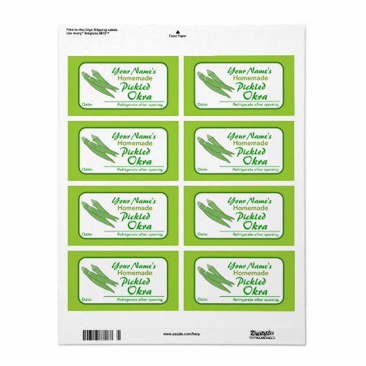 Personalisierte Jar Stickers gepicktes Okra Gemüse (Vorne)
