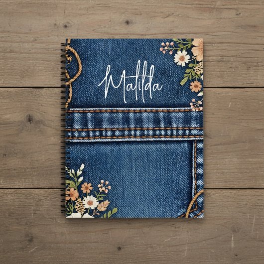 Personalisierte Jeans und Blumen Notizblock