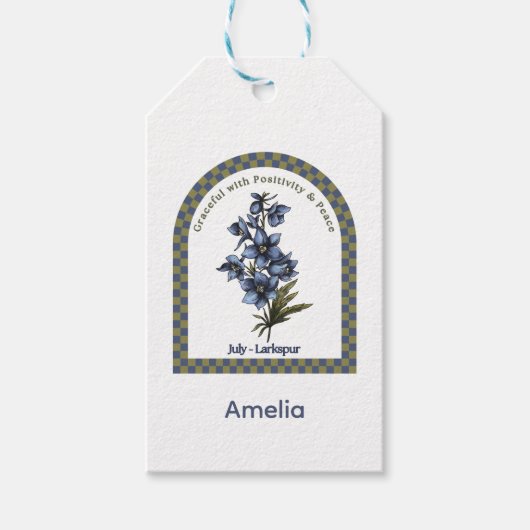 Personalisierte Juli-Geburtsmonatsblume Geschenkanhänger (Vorderseite)