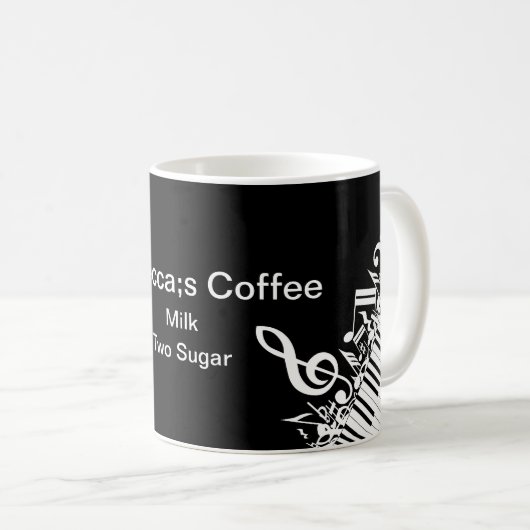 Personalisierte Jumbled-Musiknotizen und -Klaviert Kaffeetasse (VorderseiteRechts)