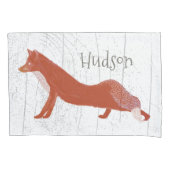 Personalisierte Junge Zimmer Fox Holzstruktur Kissenbezug (Vorderseite)