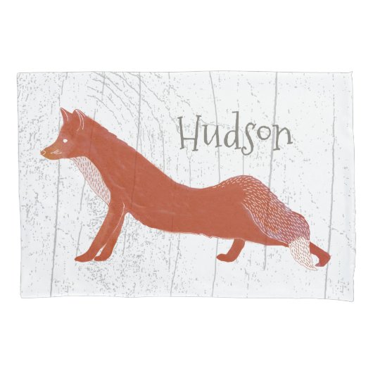 Personalisierte Junge Zimmer Fox Holzstruktur Kissenbezug (Vorderseite)