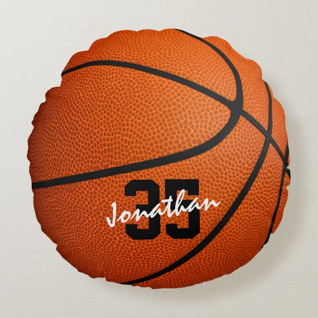 Personalisierte Jungen, Basketball Rundes Kissen (Vorderseite)