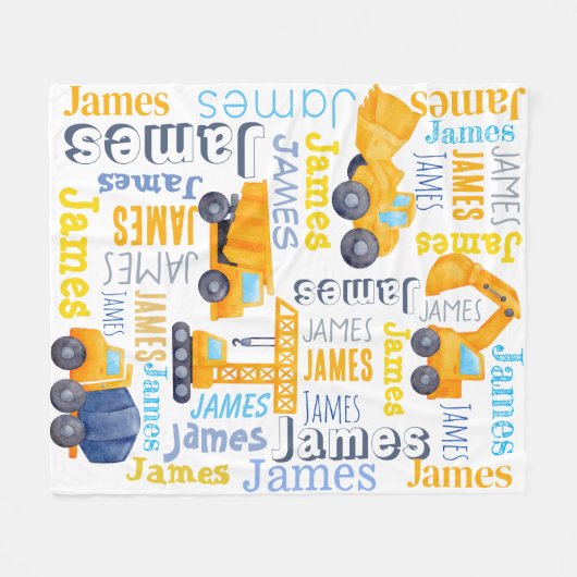 Personalisierte Jungen benennen LKWs für Bauzwecke Fleecedecke (Vorderseite (Horizontal))