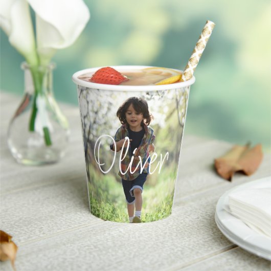 Personalisierte Jungen Foto Geburtstag niedlich Pappbecher (In Situ)