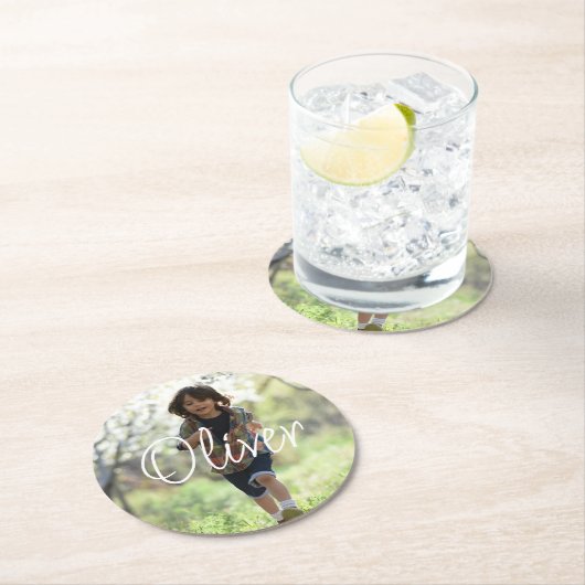 Personalisierte Jungen Foto Geburtstag niedlich Runder Pappuntersetzer (Vor Ort)